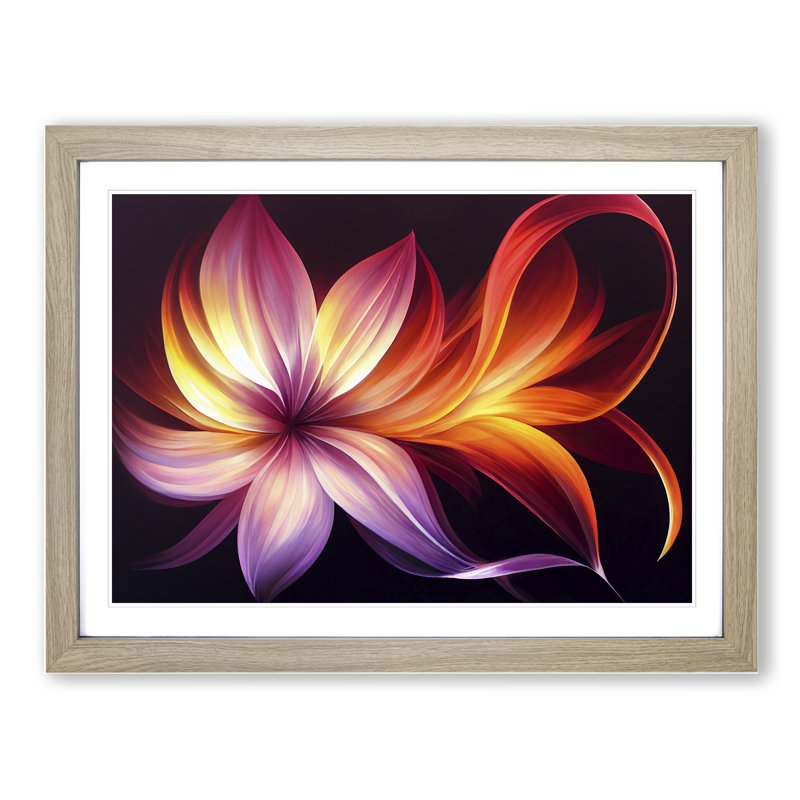 Incredible Modern Flower Abstract - Single Picture Frame Print, 46cm H x 64cm W x 2cm D, Oak