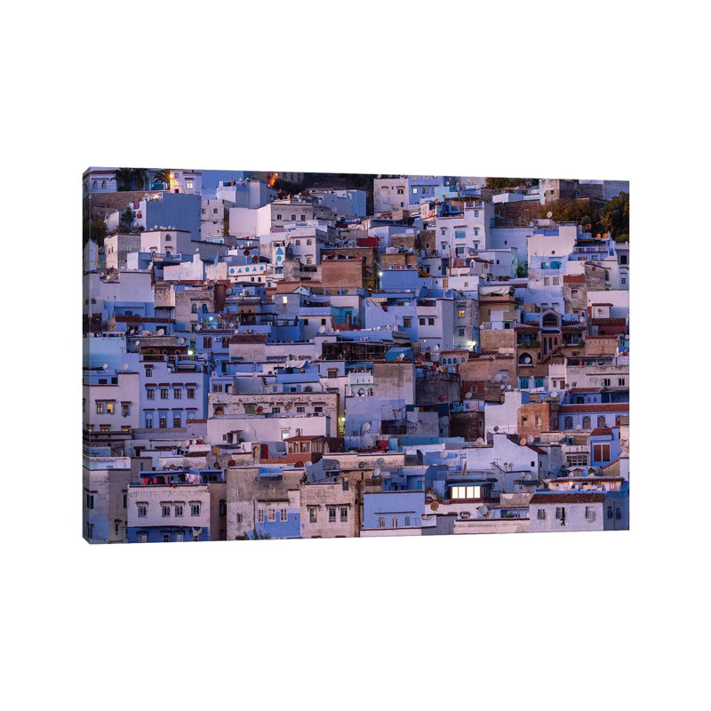 Africa, Morocco, Chefchaouen. Overview Of Town At Twilight. by Jaynes Gallery - Wrapped Canvas Print