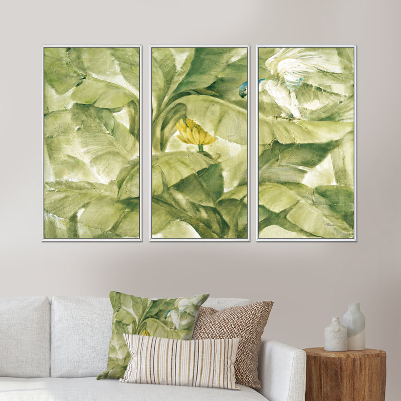 Ensemble de 3 toiles tropicales encadrées vertes, Blanc, H 32 po x l 48 po