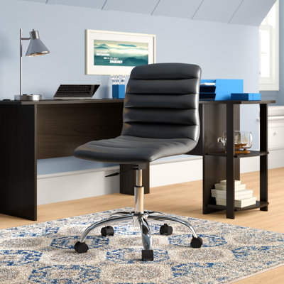 Chaise de bureau à dossier moyen ondulé en vinyle sans accoudoirs Modway