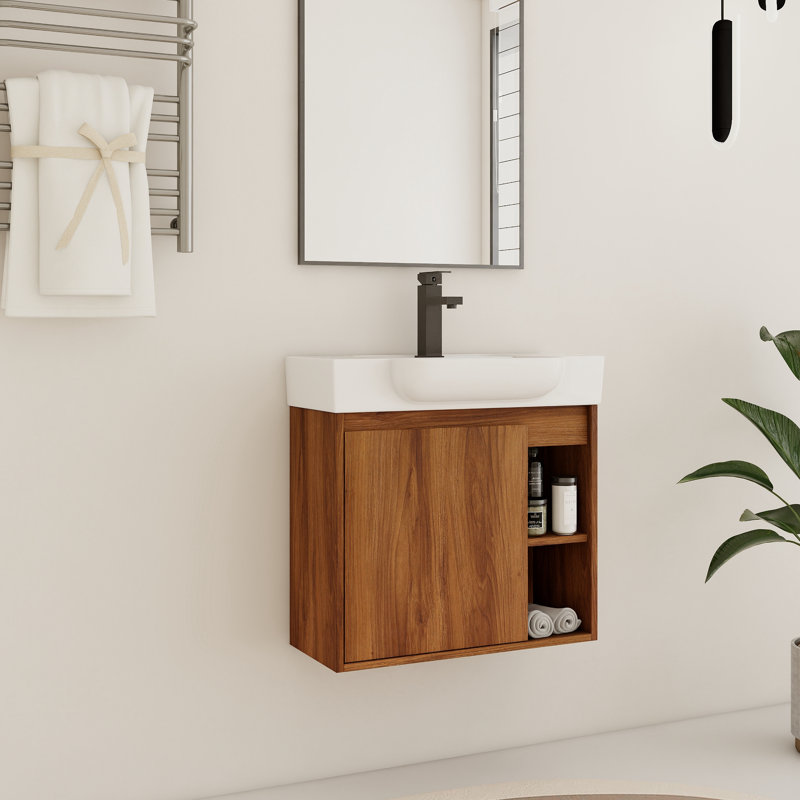 Oakshade 24'' Single Bathroom Vanity Set with Ceramic Sink Top, Brown Ebony, 24"