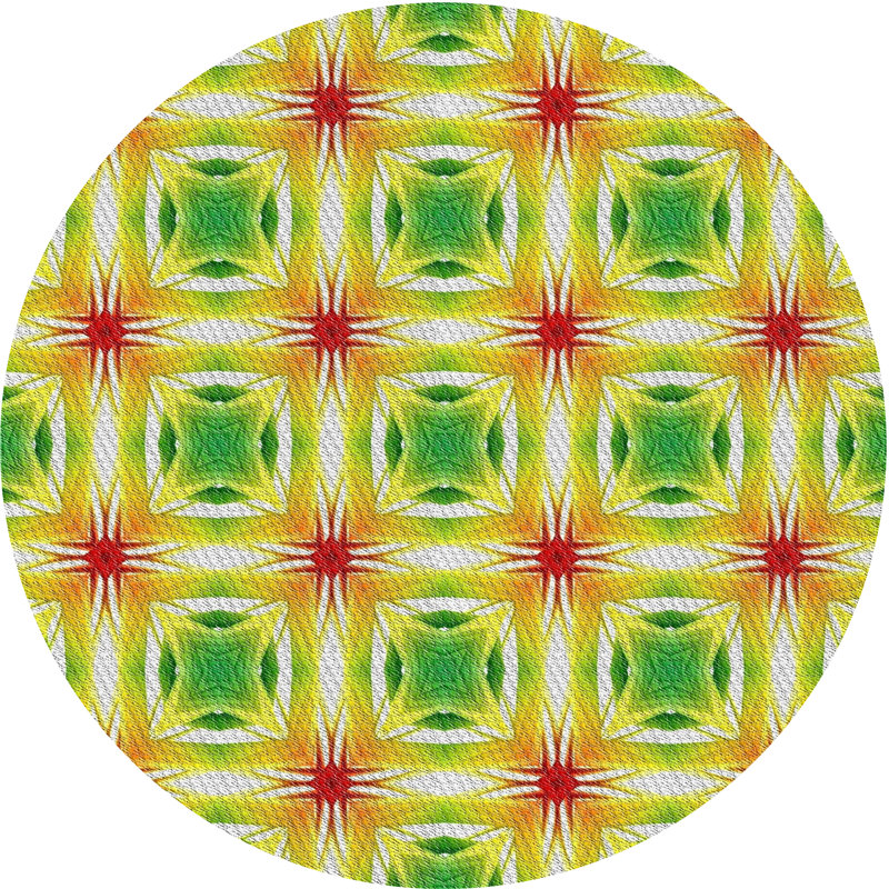 Tapis jaune / vert / rouge Power Loom, Rond 5 pi