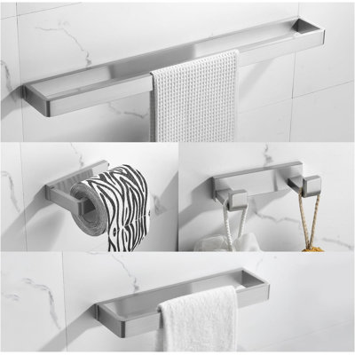 Stainless Steel Bathroom Hardware Set - 4-Piece Towel Bar, Holder, And Racks