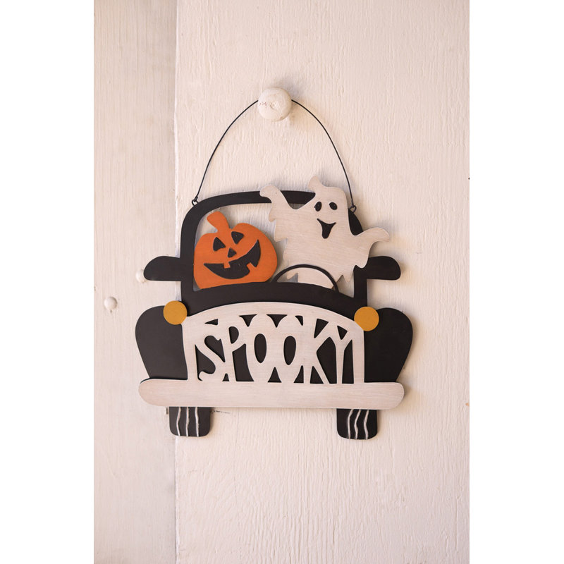  Panneau de porte d'Halloween «Spooky» H 14,37 po - Décoration murale en métal peint à la main