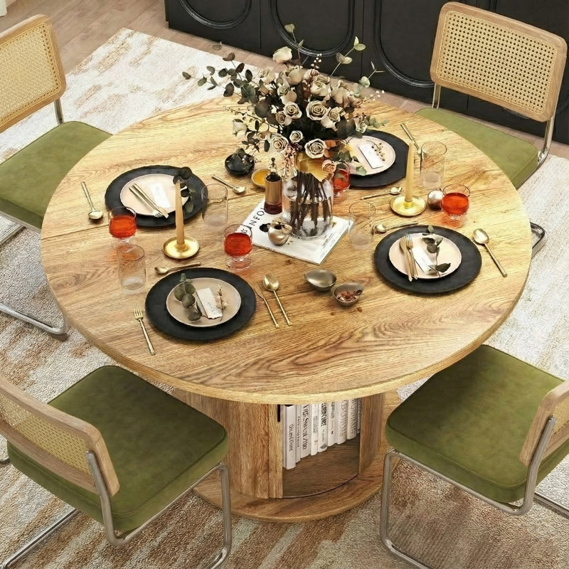 Ensemble de salle à manger à piédestal rond 5 pièces avec chaises cantilever, Vert