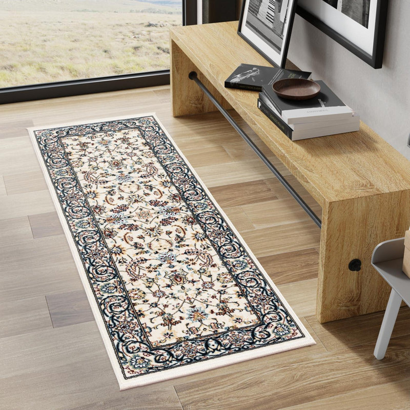 Tapis oriental Jackson / ivoire / bleu Jackson, Tapis de couloir 2 pi x 6 pi 1 po, Ivory/Blue