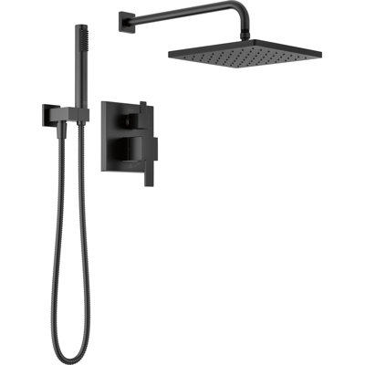 Modern 14 Series Square Rain Shower System Faucet Set, Rainfall Matte Black Shower Head and Handle Set, Valve Trim Kit, 10 Inch, Matte Black