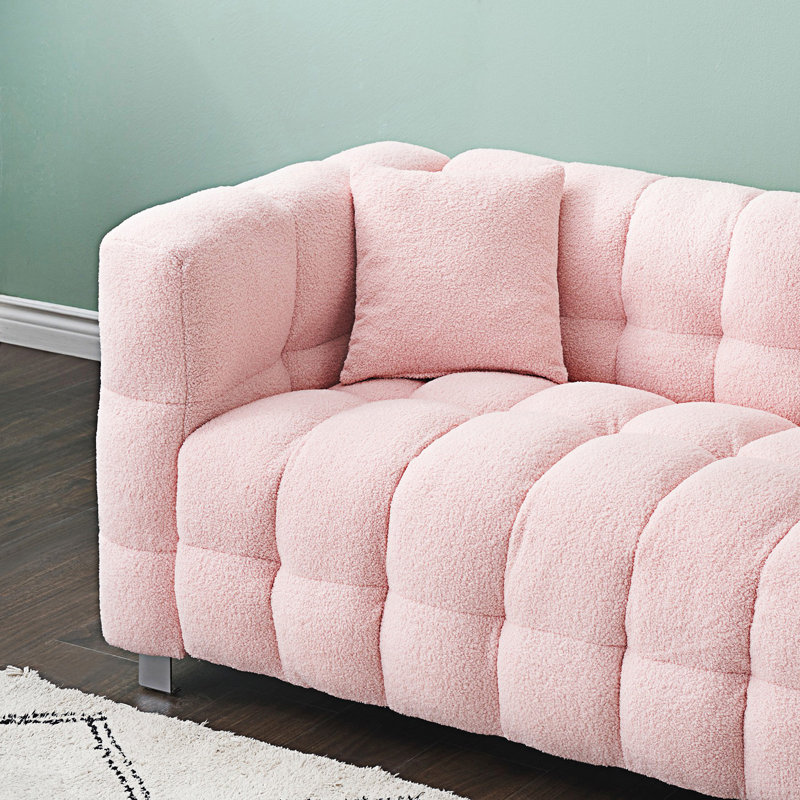 Upholstered Sofa, Beige Polyester Blend, 28" H x 102" W x 29" D