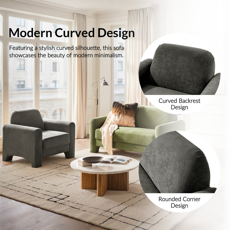 3 Piece Chenille Standard Living Room Set, Olive
