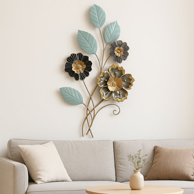 Art mural floral métallique - motif floral doré et bronze