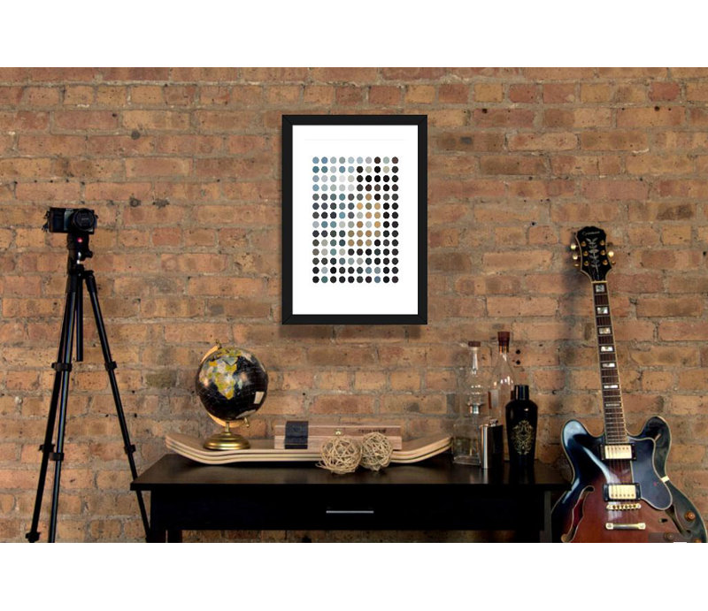 «Modern Art - Earthy Dots», impression, Cadre noir, H 24 po x l 32 po x P 1 po