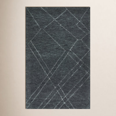 Navy White Hand-Tufted Abstract Wool Rug
