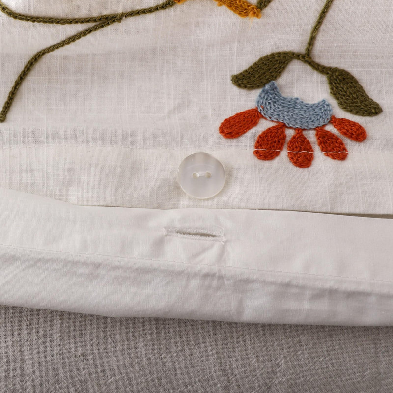Ensemble de housse de couette en percale de coton flammé brodé Crewel, Housse de couette très grand + 2 taies décorativ