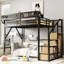 Lit mezzanine noir en métal pleine grandeur avec escalier et rangement, idéal pour les petites chambres, 54,3 tablettes de rangement sous le bas, adolescents, barrière de sécurité supérieure 11,3-129983001