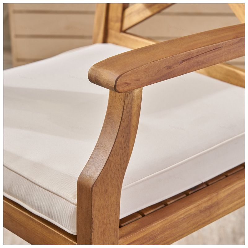 Outdoor PERLA Barstool With Acacia Wood, Cross-Back Design, And Water-Resistant Cushions For Durable Patio Seating