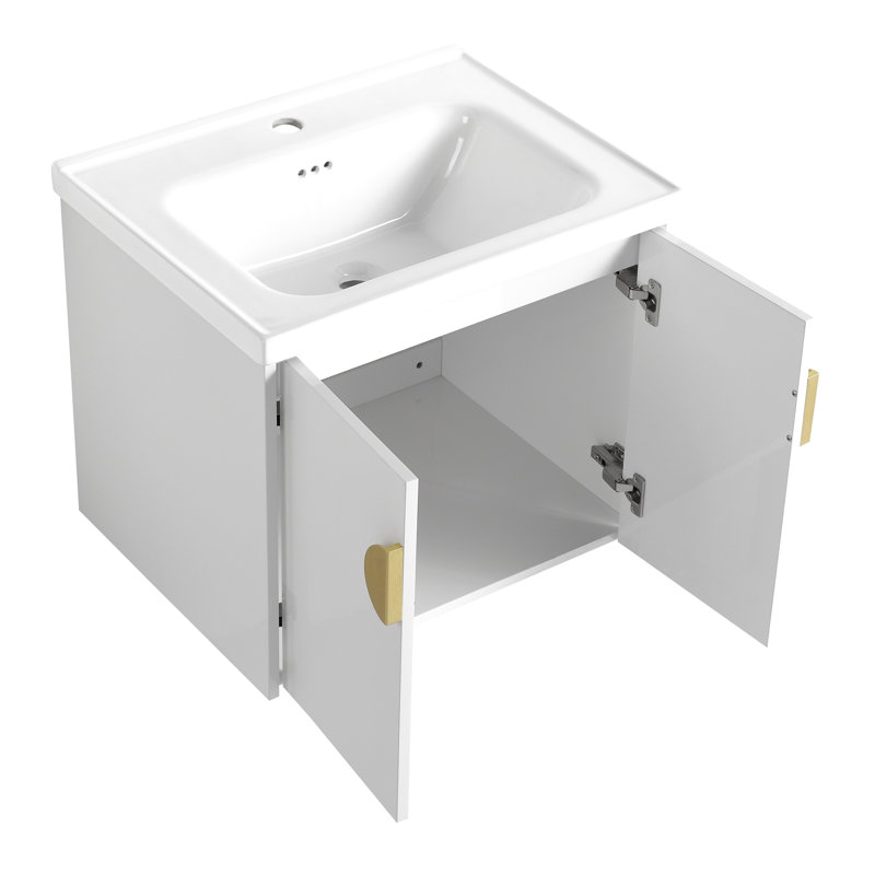 Meuble-lavabo à fermeture en douceur 24 po avec lavabo, pour petite salle de bain, H 20,7 po x l 23,8 po x P 18,5 po