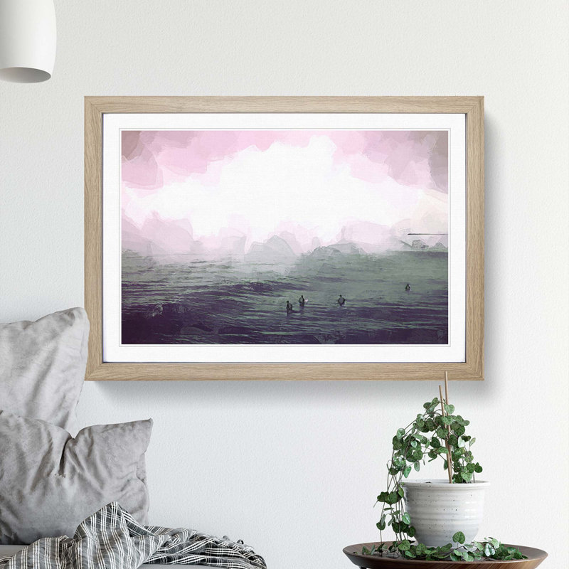 Surfers in the Water in Abstract - Picture Frame Graphic Art Print, 48cm H x 65cm W x 2cm D, Oak Framed