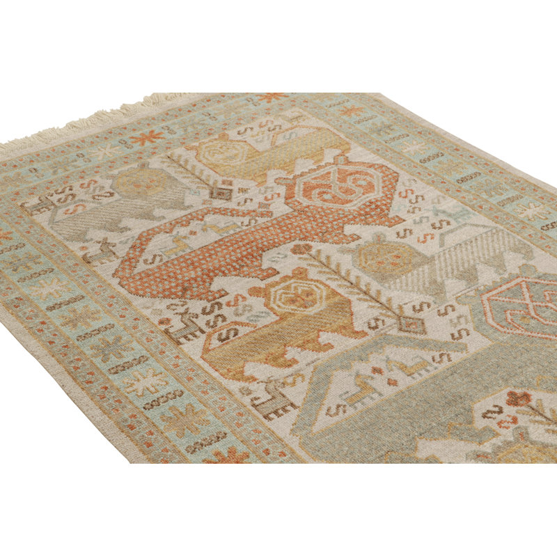 Rug & Kilim’S Tribal Rug In Beige-Brown, Blue And Red Pictorials, Rectangle 9' x 12'