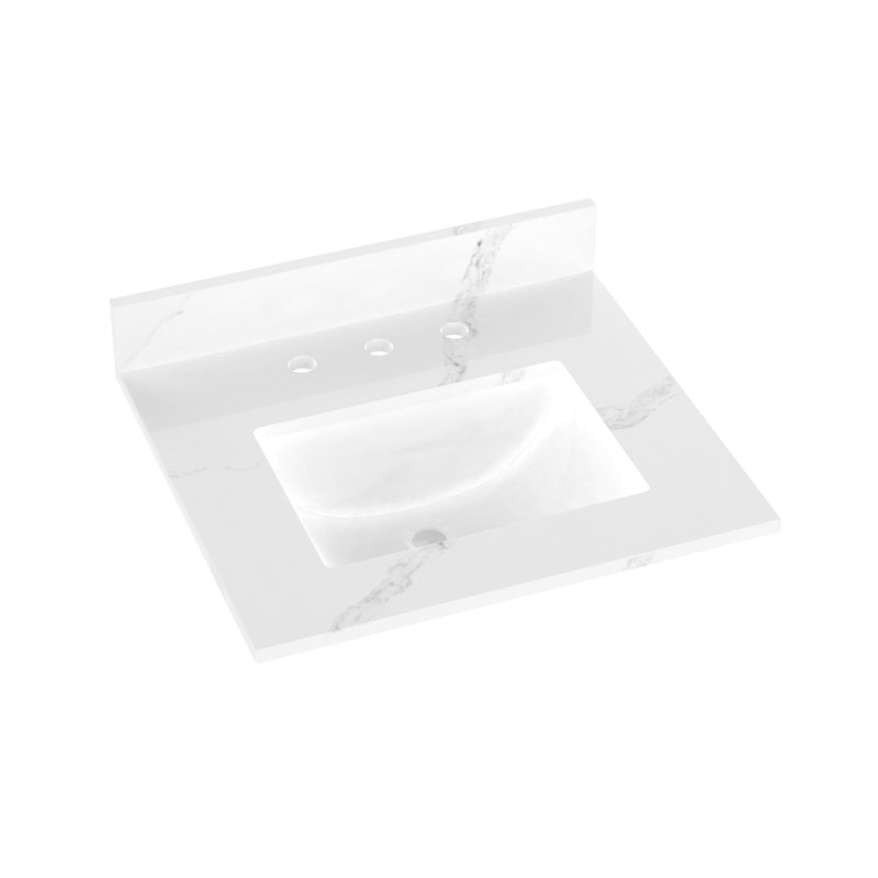 25'' Quartz Single Bathroom Vanity Top with Sink, Calacatta White