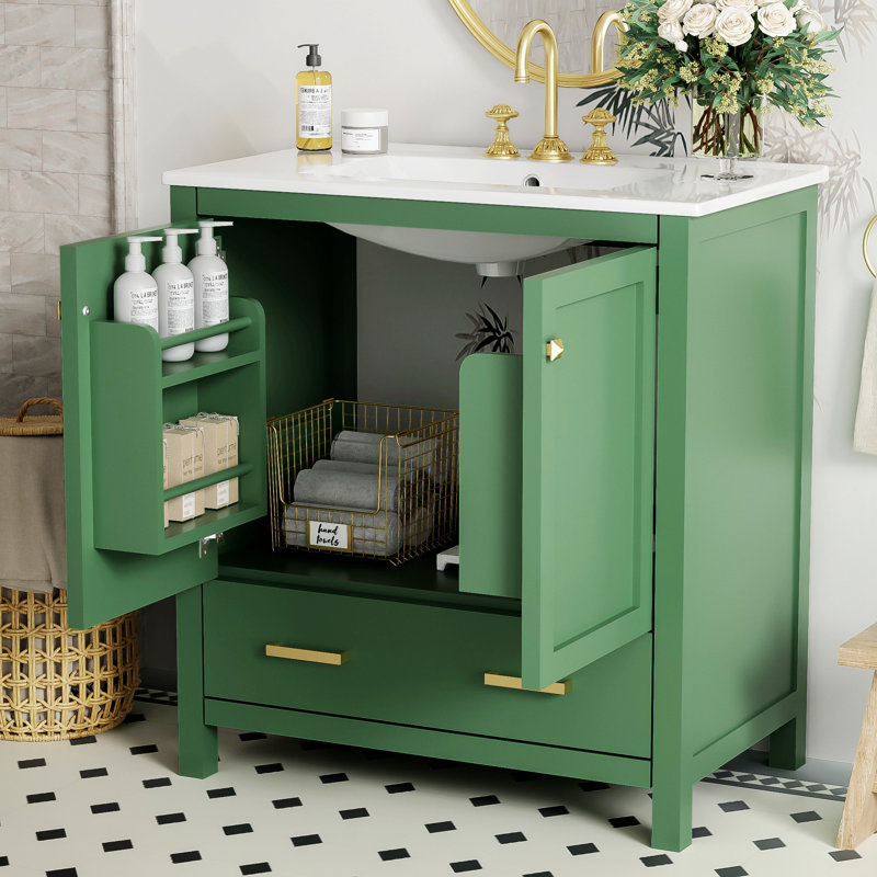 Meuble-lavabo de style moderne avec lavabo simple, armoire de rangement avec 2 portes et un tiroir