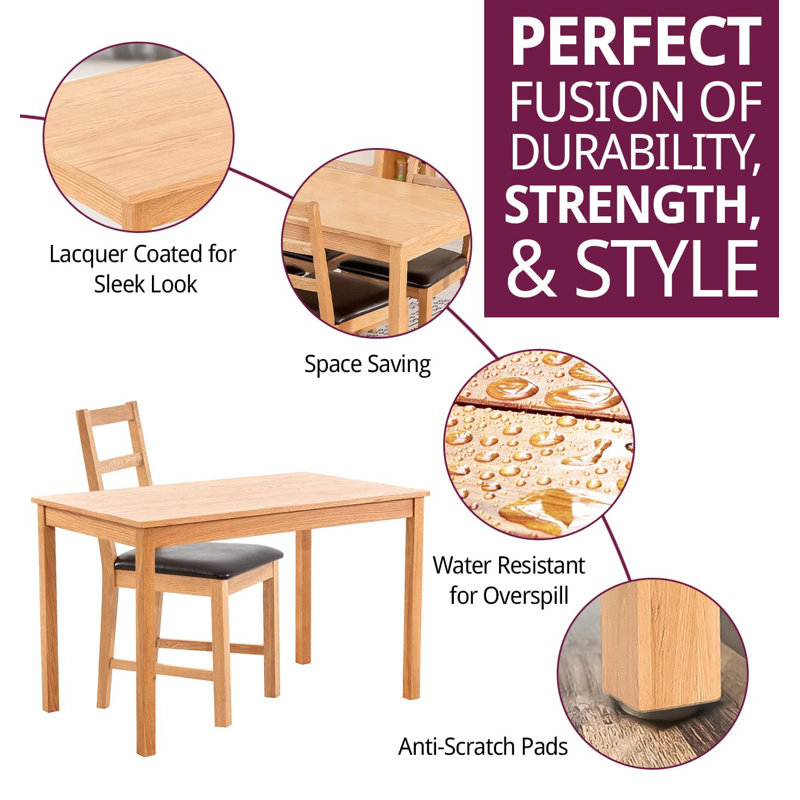 Abadou 4 - Person Solid Oak Dining Set