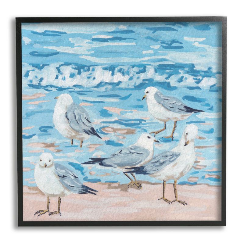 Mouettes sur la plage par Melissa Wang, Giclée encadrée noir minuit, H 12 po x l 12 po x P 1,5 po