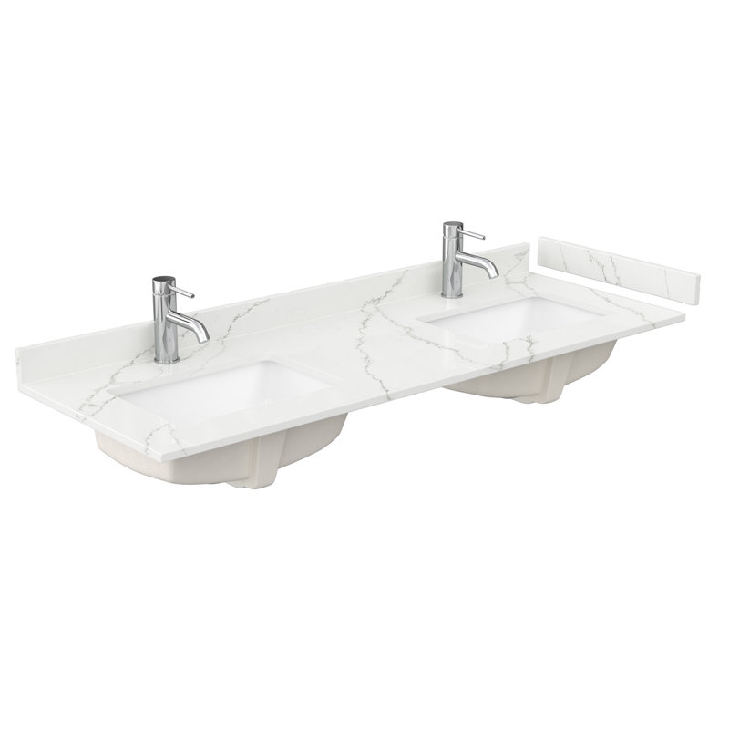 Strada 60'' W Double Vanity, Giotto Quartz, Light Green, Satin Bronze