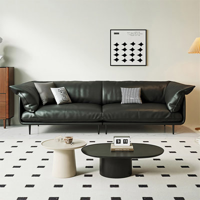 Black Genuine Leather Modular Sofa cushion couch