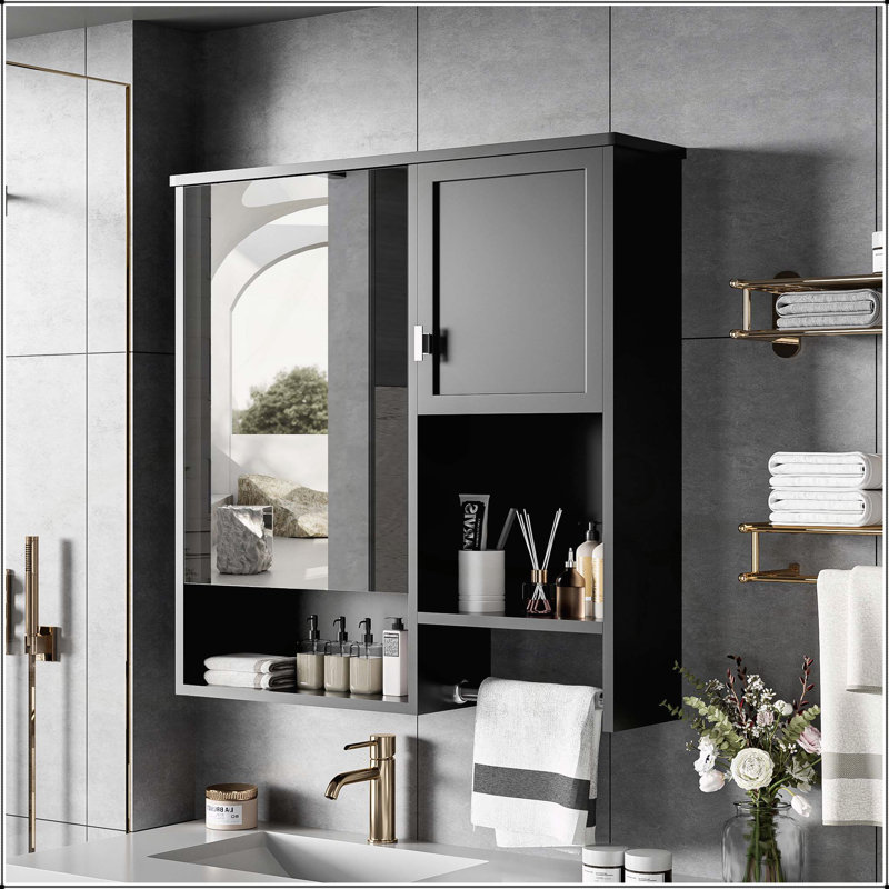 Armoire de salle de bain murale moderne avec rangement polyvalent et design élégant, Noir