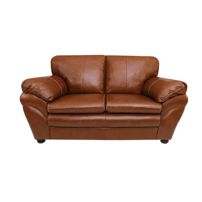 Causeuse 65 po en cuir véritable avec accoudoirs coussinés en cuir véritable, Brandy sauvage