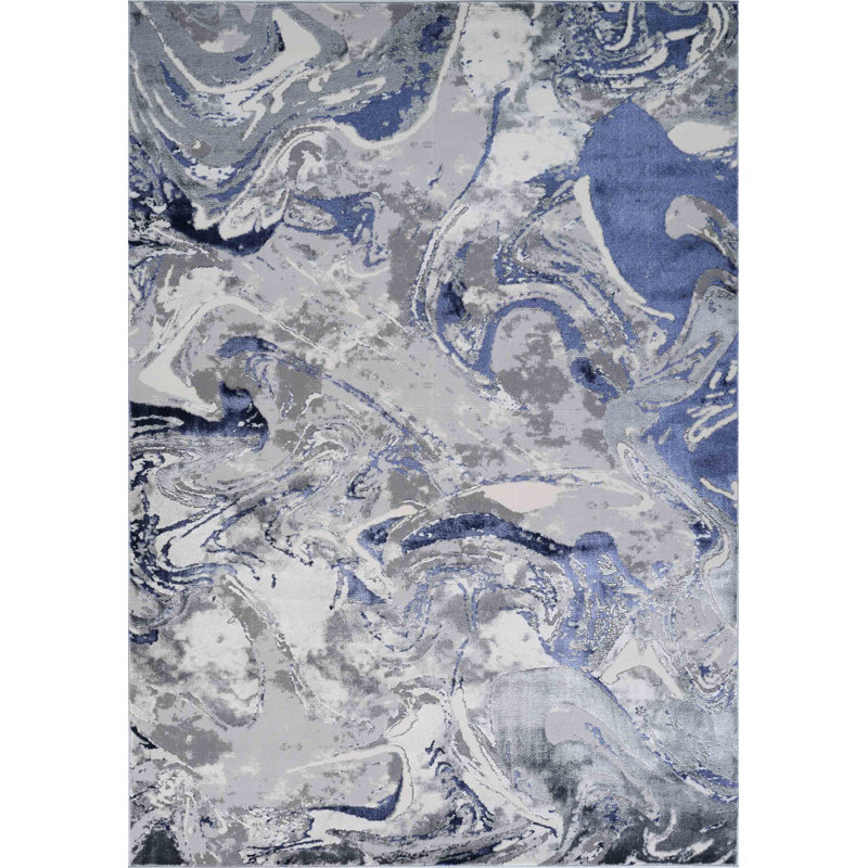 Ayten Abstract Power Loom Navy Area Rug, Rectangle 200 x 290cm