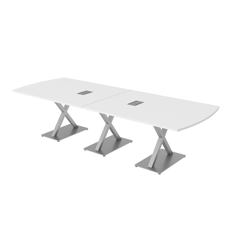 Table de conférence Pavert Arc Unité électrique, Blanc classique, Argent, H 30 po x l 120 po x P 48 po