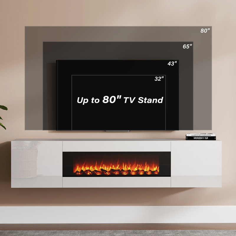 Floating TV Stand with 36" Electric Fireplace, Wall Mounted Fireplace Entertainment Center with Storage for TVs Up to 80", Media TV Console for Living Room