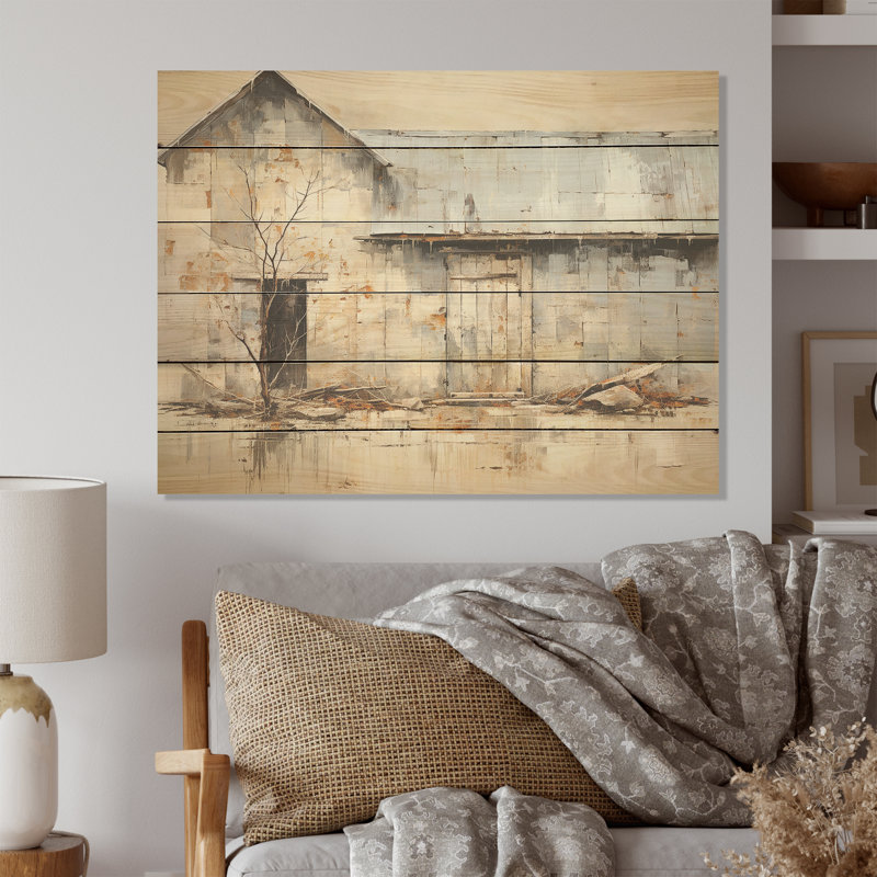 Minimalisme grange atténuée - Art mural en bois de grange sur bois de pin naturel, H 30 po x l 40 po