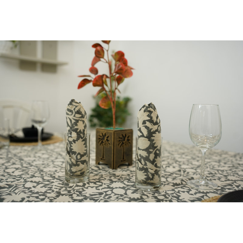 Fabdivine 18X18 Inch Decorative Block Print Table Napkin, Manikarnika, Gray {Set of 14}