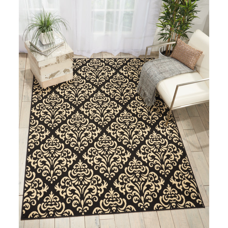 Tapis floral noir Florissant, Rectangle 5 pi 3 po x 7 pi 3 po