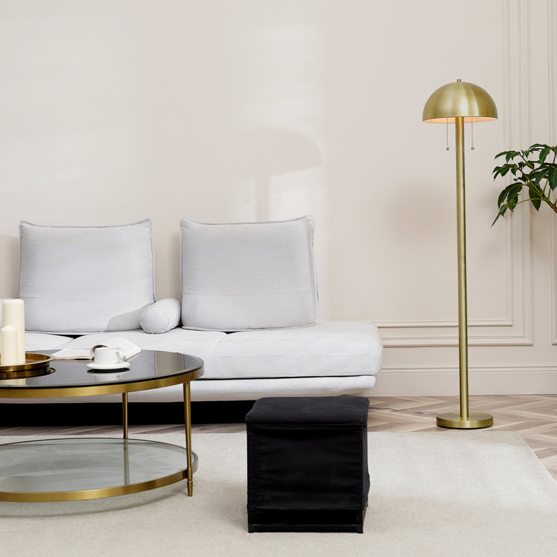 2-Light Matte Brass Floor Lamp, Double On/Off Pull Chain