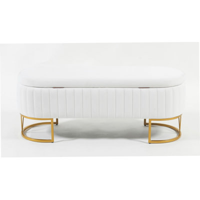 Modern 45.6" Oval Velvet Storage Bench, Upholstered Ottoman With Gold Metal Legs by AutoJoy Club