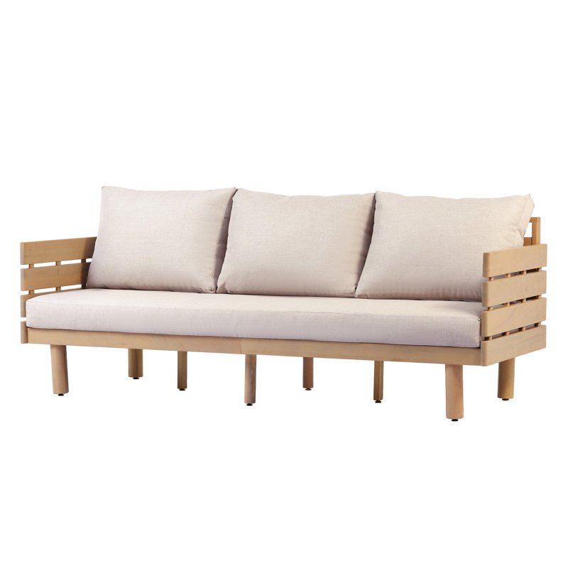 Canapé d'extérieur 3 places en bois d'acacia avec coussins amovibles