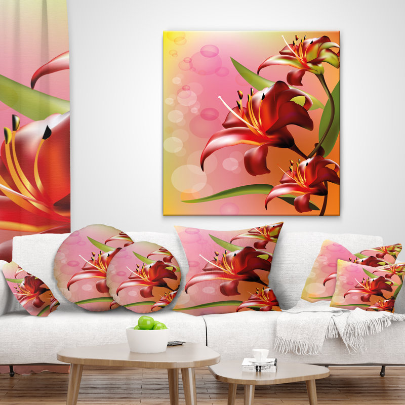 Coussin décoratif à motif floral sur fond rose, Carré, 16 po x 16 po