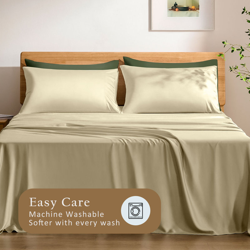 TOSMO Bamboo Viscose Pillow Case 2 Pack Breathable & Cooling, Standard Pillowcase Pack, Dune
