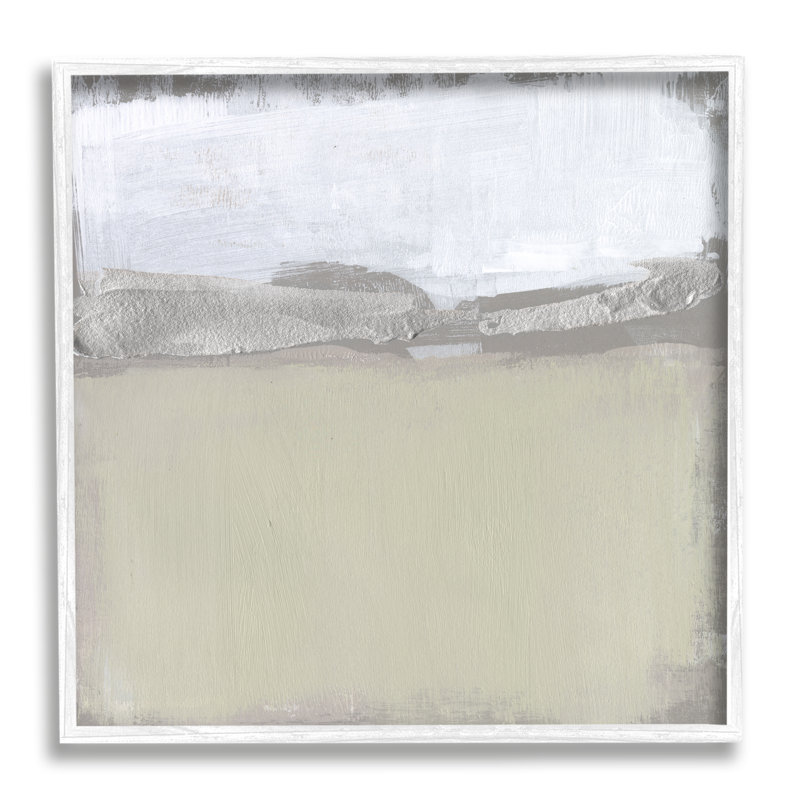 Art texturé sur toile tendue à l'horizontale avec ruban argenté abstrait et horizon neutre par Jennifer Goldberger