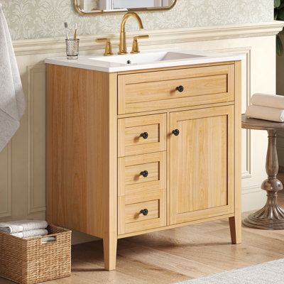 Meuble-lavabo de 30 po avec lavabo en céramique, tiroirs à fermeture en douceur, plateau basculant et tablette réglable