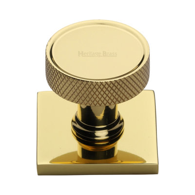 Heritage Brass Cabinet Knob Florence Knurled Design with Square Backplate