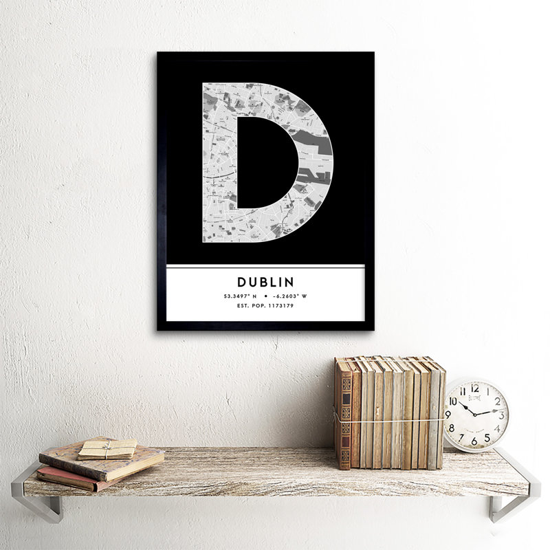 Dublin City Map Dublin Black & White - Single Picture Frame Typography