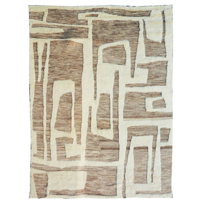 Hand Knotted Wool Abstract Area Rug in Ivory