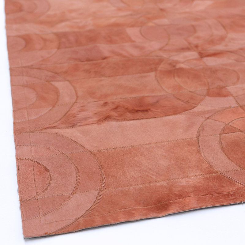 Cowhide Geometric Area Rug in Shrimp, Rectangle 9' x 12'