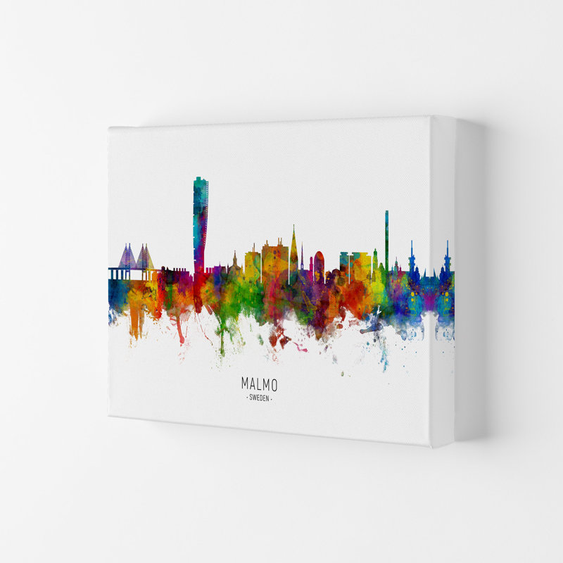 Malmo Sweden Skyline by Michael Tompsett - Print, 42cm H x 59.4cm W x 4cm D, Wrapped Canvas