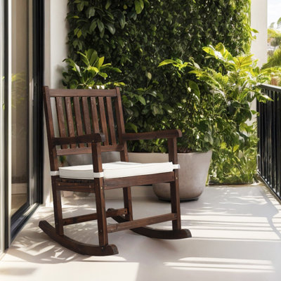 Solid Fir Wood Rocking Chair With Square Back And Cushioned Seat by Ophelia & Co.