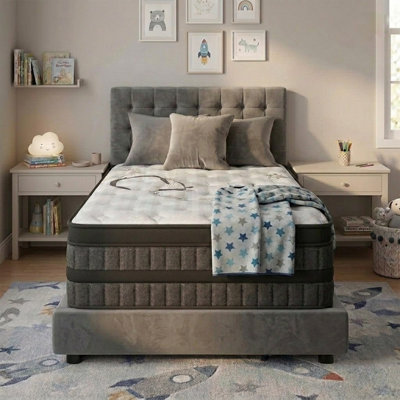 Matelas hybride 14 po à refroidissement moyen ferme avec mousse à mémoire de forme gélifiée multi-ressorts, ressorts ensachés améliorés pour isoler les mouvements et soulager la pression